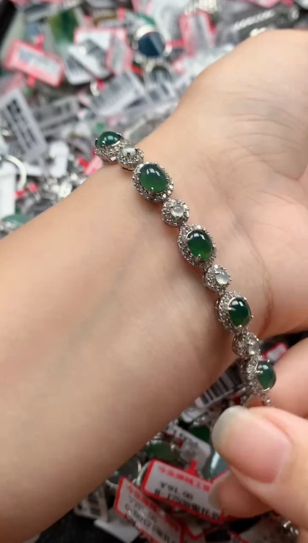 银S925镶嵌戒指翡翠天然A货缅甸翡翠