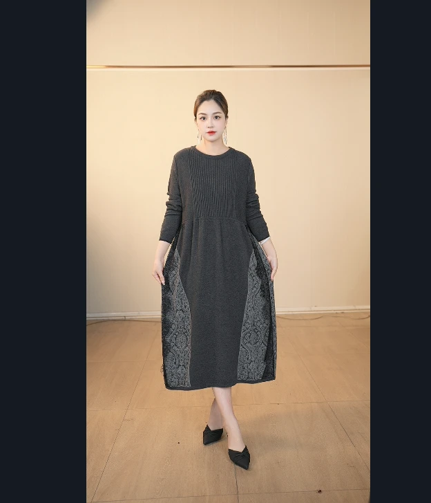 【嘉施兰格】1841时尚冬上新纯色连衣裙2025上新潮流中长款裙子高贵