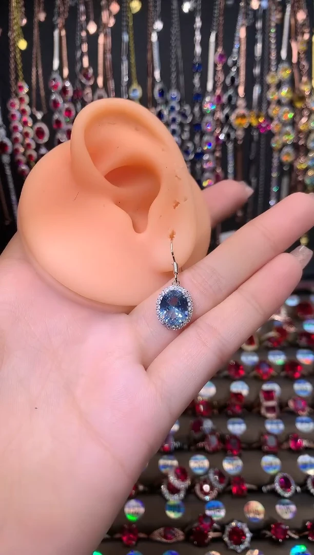 【闪购商品】海蓝宝石耳坠银S925镶嵌银色810