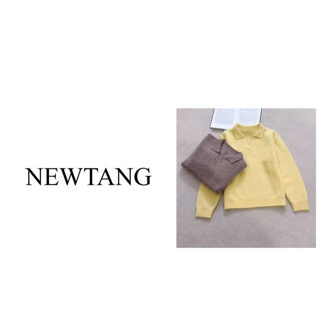 【花语】1198 100%羊毛翻领小V毛衣女高级感长袖软糯针织上衣