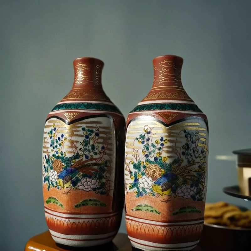 九古烧庄三作手绘德利酒壶一对