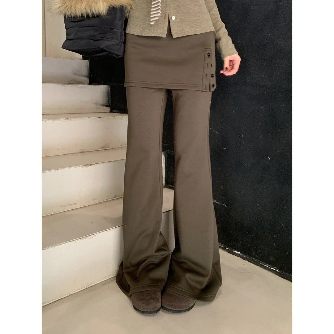 【牛油果】冬季复古时尚百搭假两件屁帘休闲裤