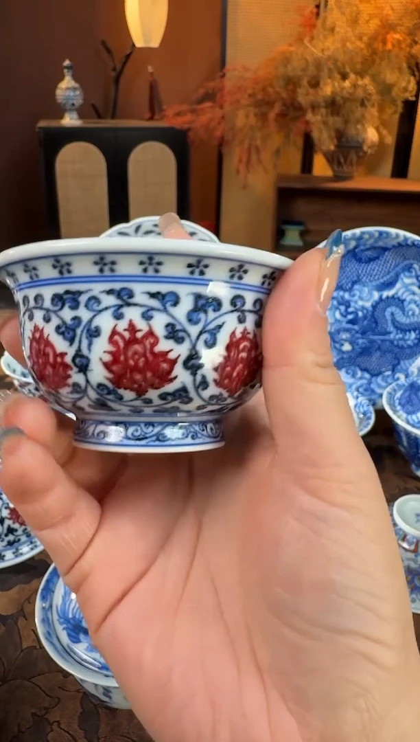 杯子陶瓷永明尚玩器合釉里红大压手红绣球