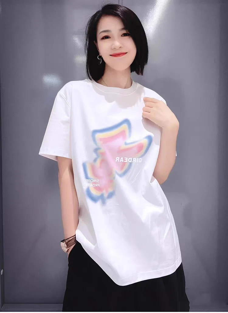 哥弟阿玛施正常规长款印花字母宽松型短袖T恤时尚圆领ins防晒