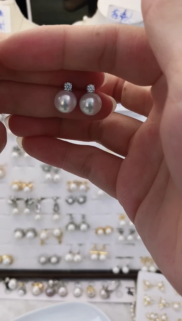 银S925镶嵌耳饰淡水珍珠83极光戴妃 漏