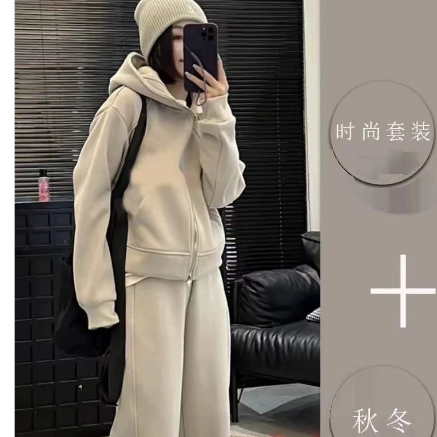 秋冬高端lulu加绒加厚卫裤卫衣套装