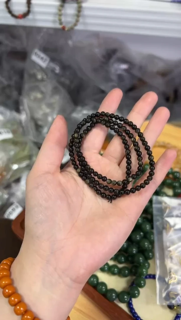 【闪购商品】黑曜岩手链未镶嵌玉化金曜石小米珠多圈手链