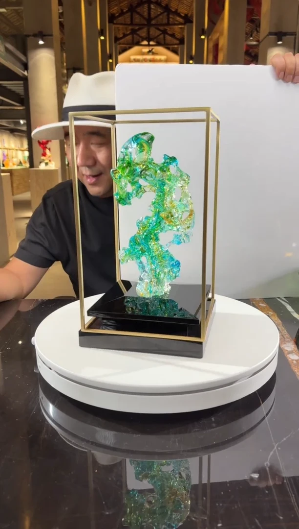 摆件CS0202001欧碧色小太湖石+定制黑底座架子