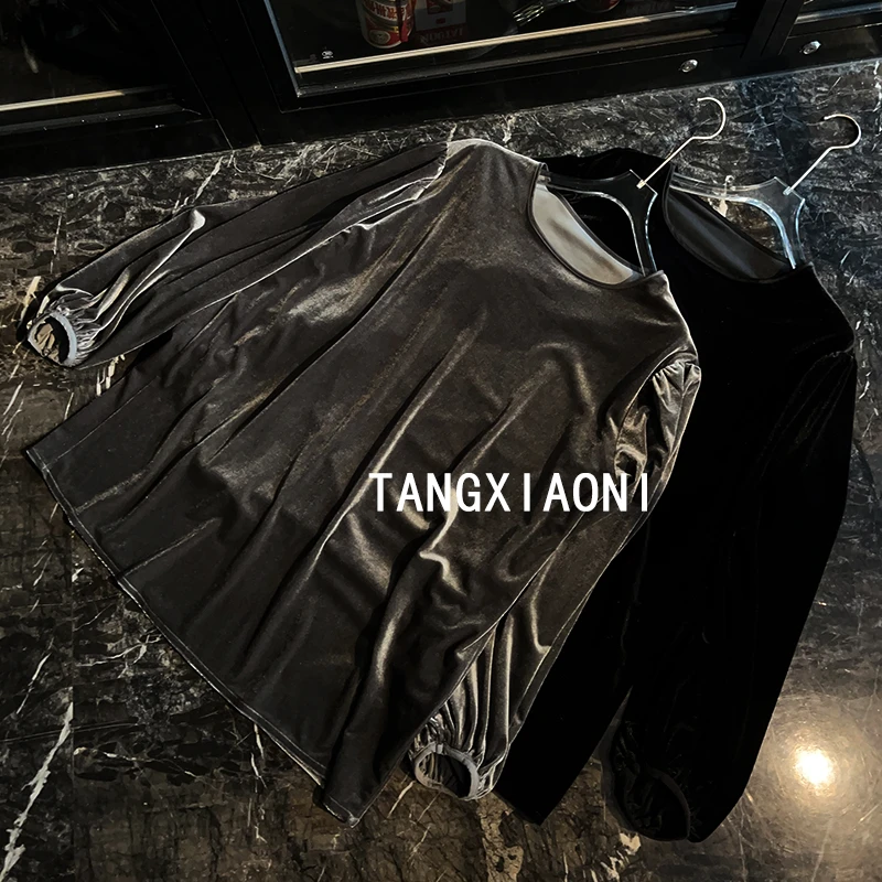 米米自留【呛银腔黑】两色灯笼袖上衣衬衫