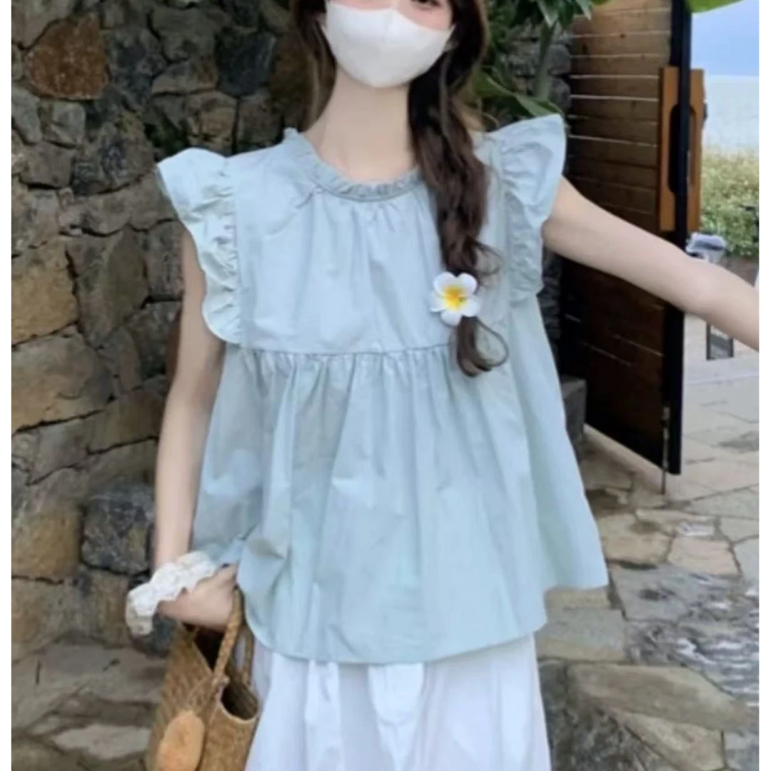 722-木耳边飞袖上衣衬衫