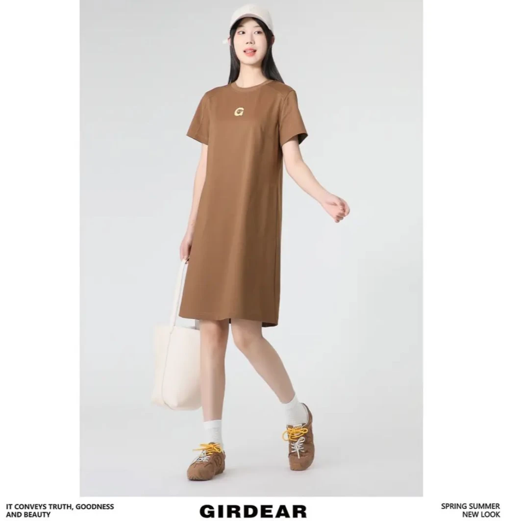 GIRDEAR哥弟时尚休闲宽松魔法力系列圆领直身短袖连衣裙1500529