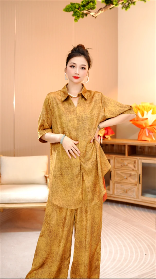 夏款上新【长安】减龄高端休闲洋气上衣大码宽松裤子套装-7775#