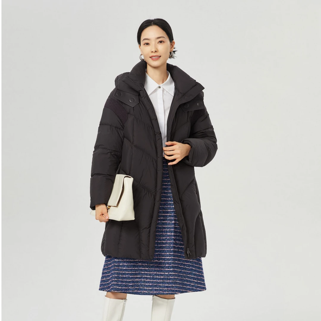 娜尔思气质时尚优雅显瘦女款连帽中长款羽绒服NR00663D5