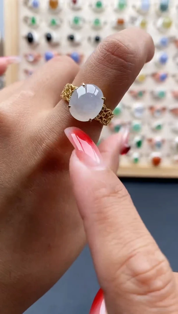 【闪购商品】翡翠戒指银S925镶嵌缅甸天然A货翡翠444 5+2