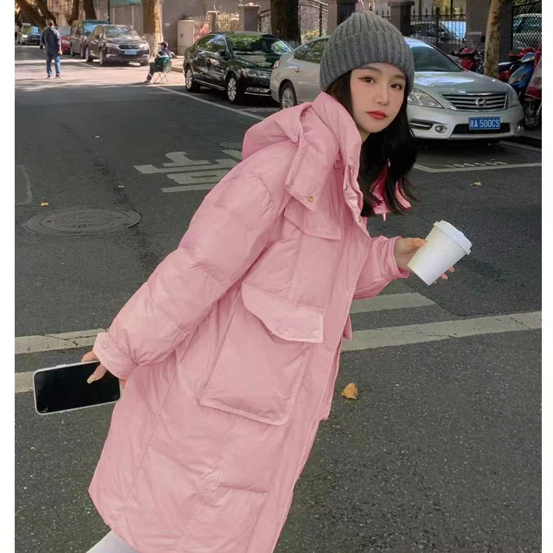 9801本初新款小个子中长款棉服冬季连帽港风棉衣大口袋棉服