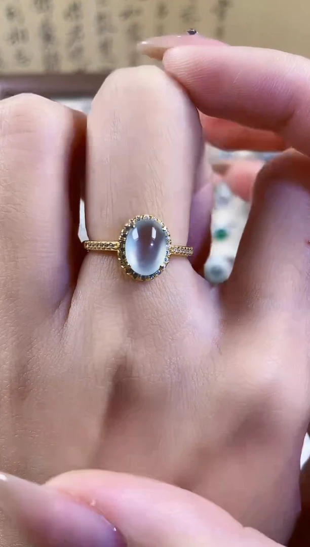 银S925镶嵌戒指翡翠 天然A货翡翠69