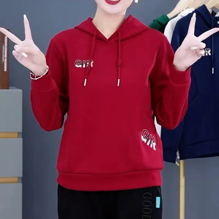 秋季2025新款时尚字母减龄连帽印花宽松洋气休闲长袖卫衣上衣女