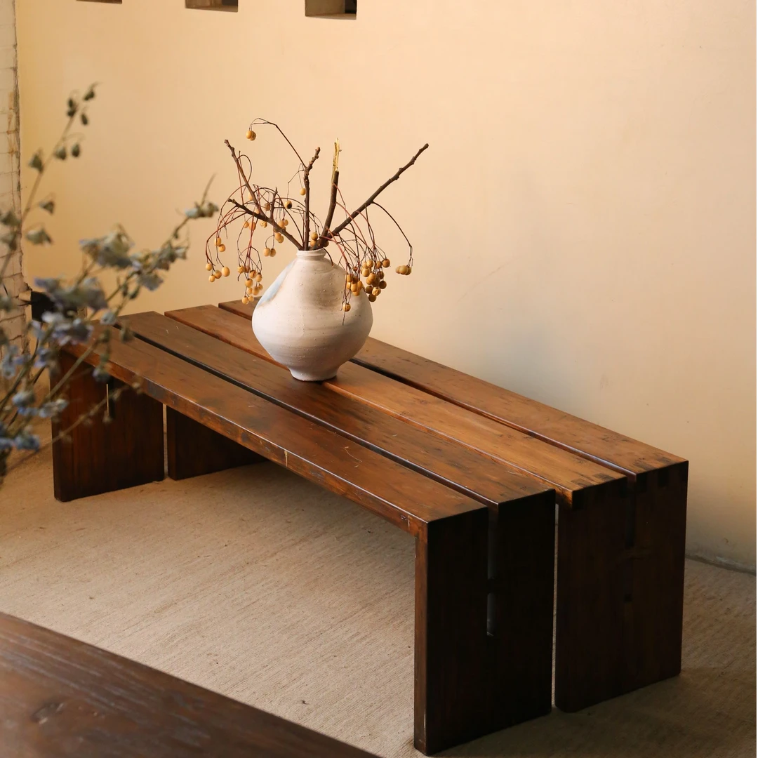 沐野家具 桤木平合条凳 中式家用床尾凳办公长凳侘寂茶台