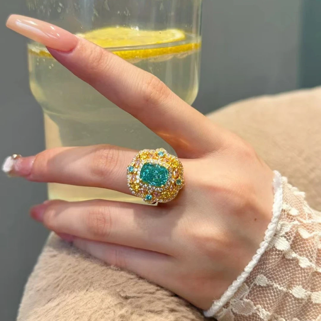 黄金足金999 秘密花园戒指5D黄金宫廷风重工奢华镶嵌蓝绿