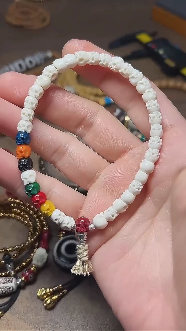 鹿骨手串/手链8****6七彩半鄂骷髅手持