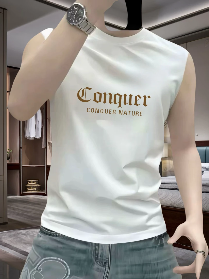 夏季新款纯棉百搭背心男潮牌宽松坎肩运动圆领健身篮球无袖t恤