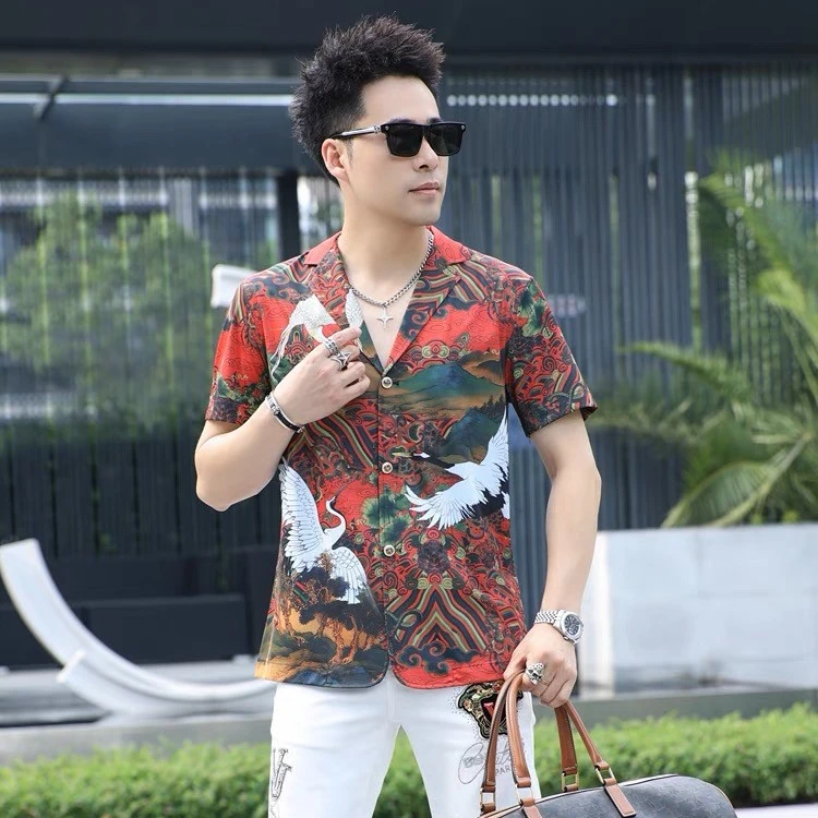 夏装男装短款休闲夏季印花短袖上衣