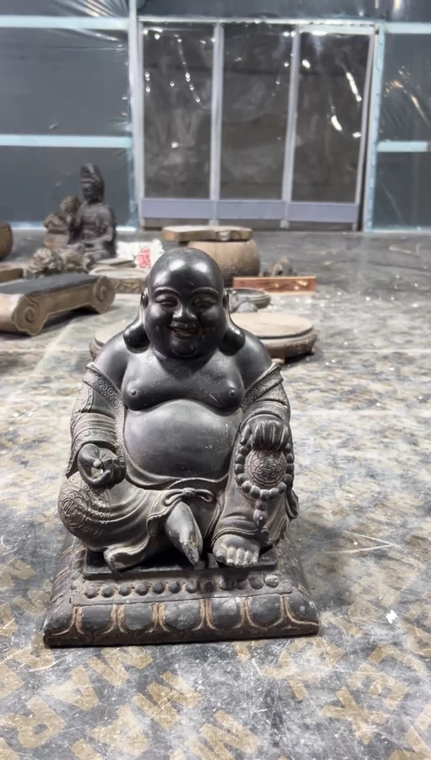 陶土大肚佛+莲花底座