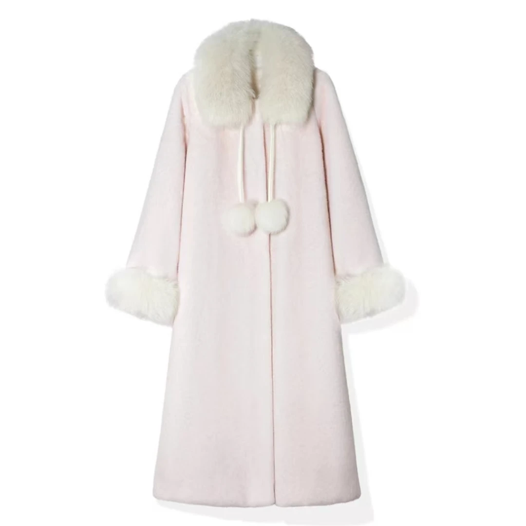 大码冬季中长款过膝赫本风斗篷毛呢外套大衣10621