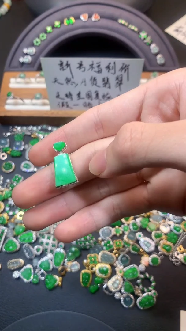 颈饰18K金镶嵌翡翠普****计天然A货翡翠