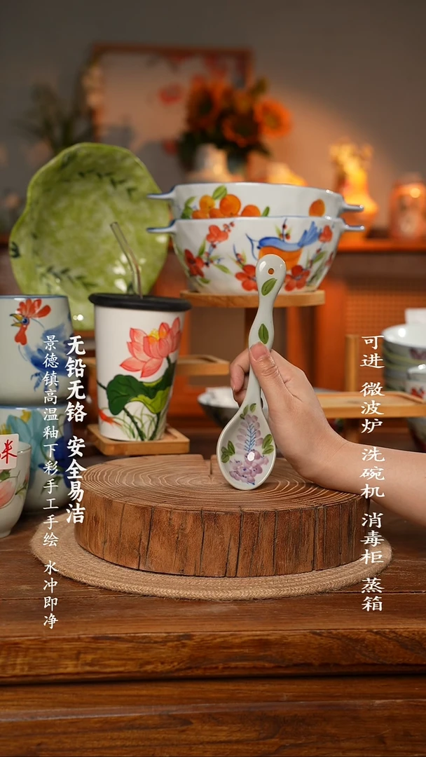 瓷景德镇高温瓷釉下彩手绘陶瓷