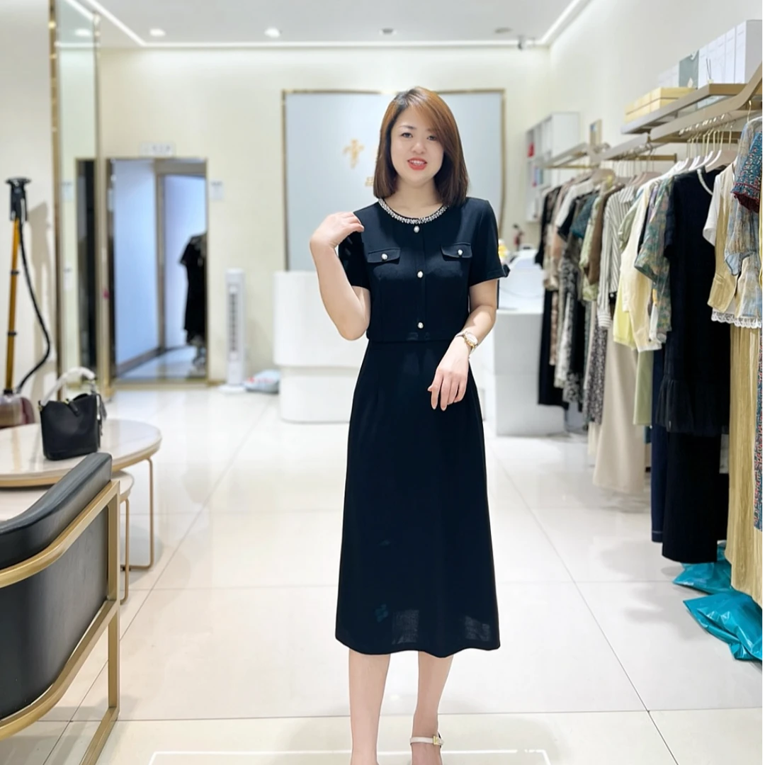 2025新款时尚显瘦收腰优雅假两件气质连衣裙2112