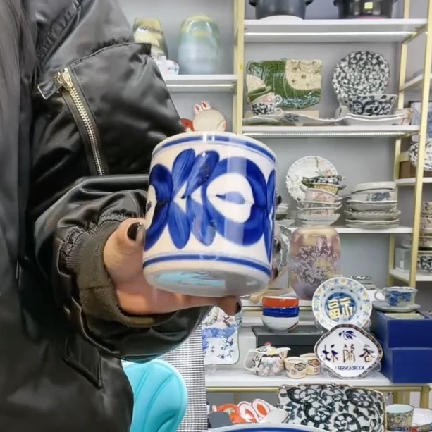 【单支】日本进口善山手绘蓝海草茶杯270ml