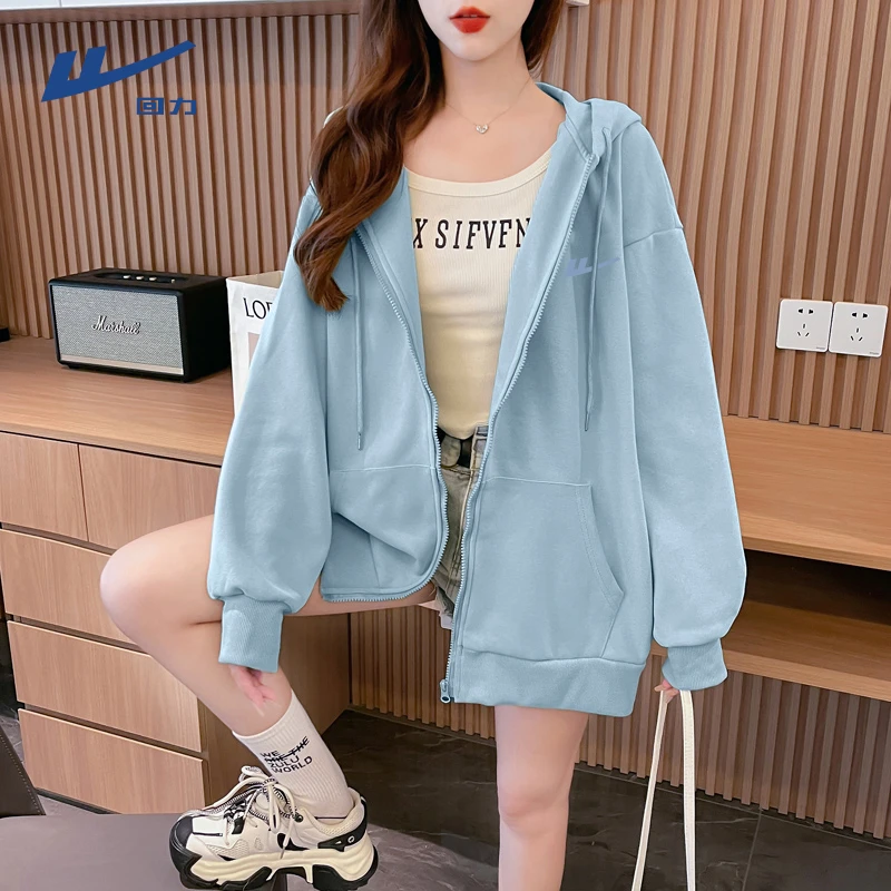【回力】春秋开衫上衣女2025新款爆款宽松连帽上衣运动休闲外套开衫