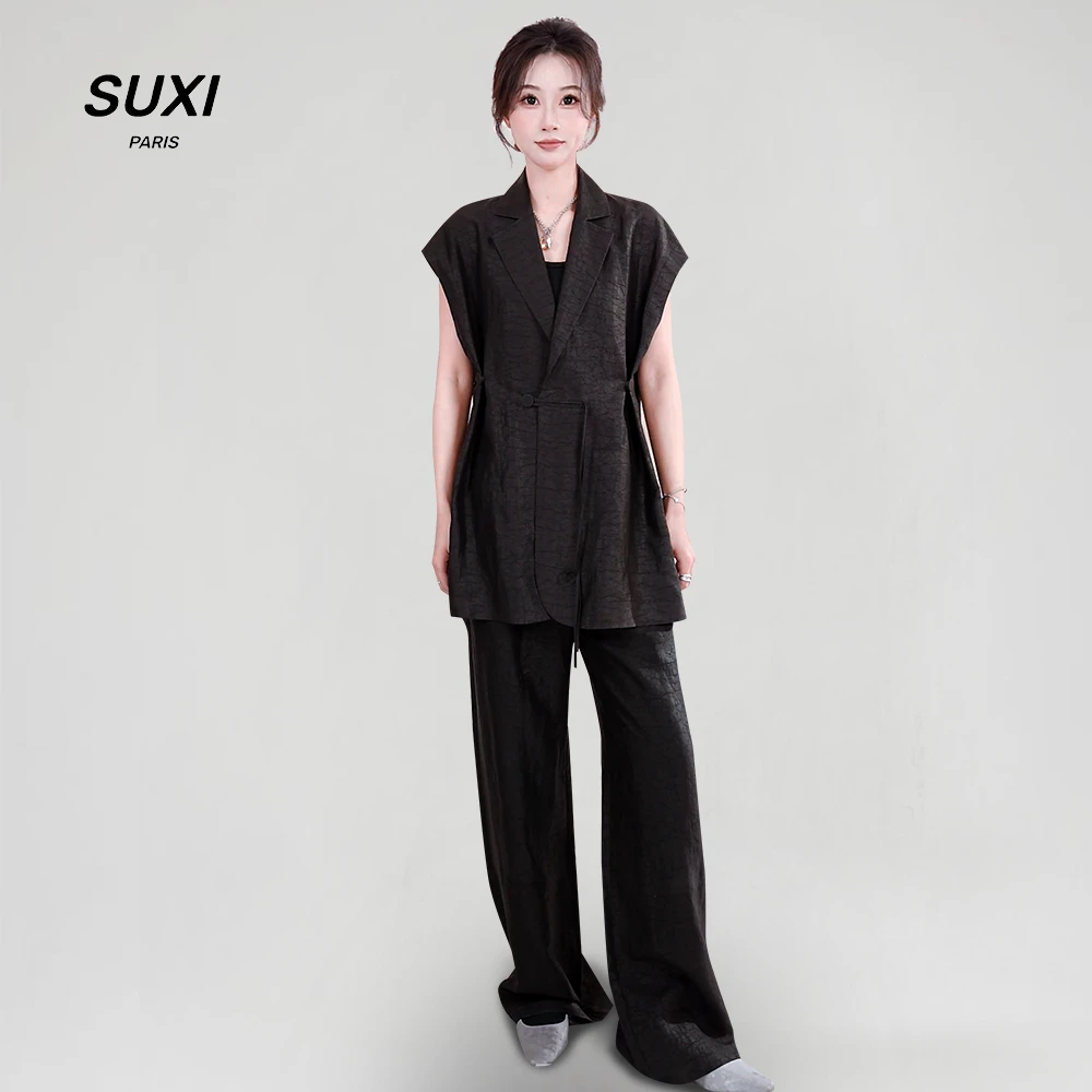 SUXI/苏熙【念思雨】100%桑蚕丝香云纱 休闲新中式国风无袖西装外搭