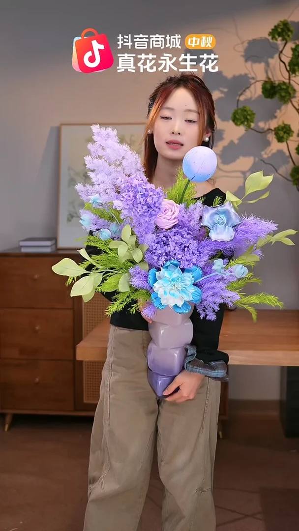 手工艺品琉璃图片款式：单花束+花瓶