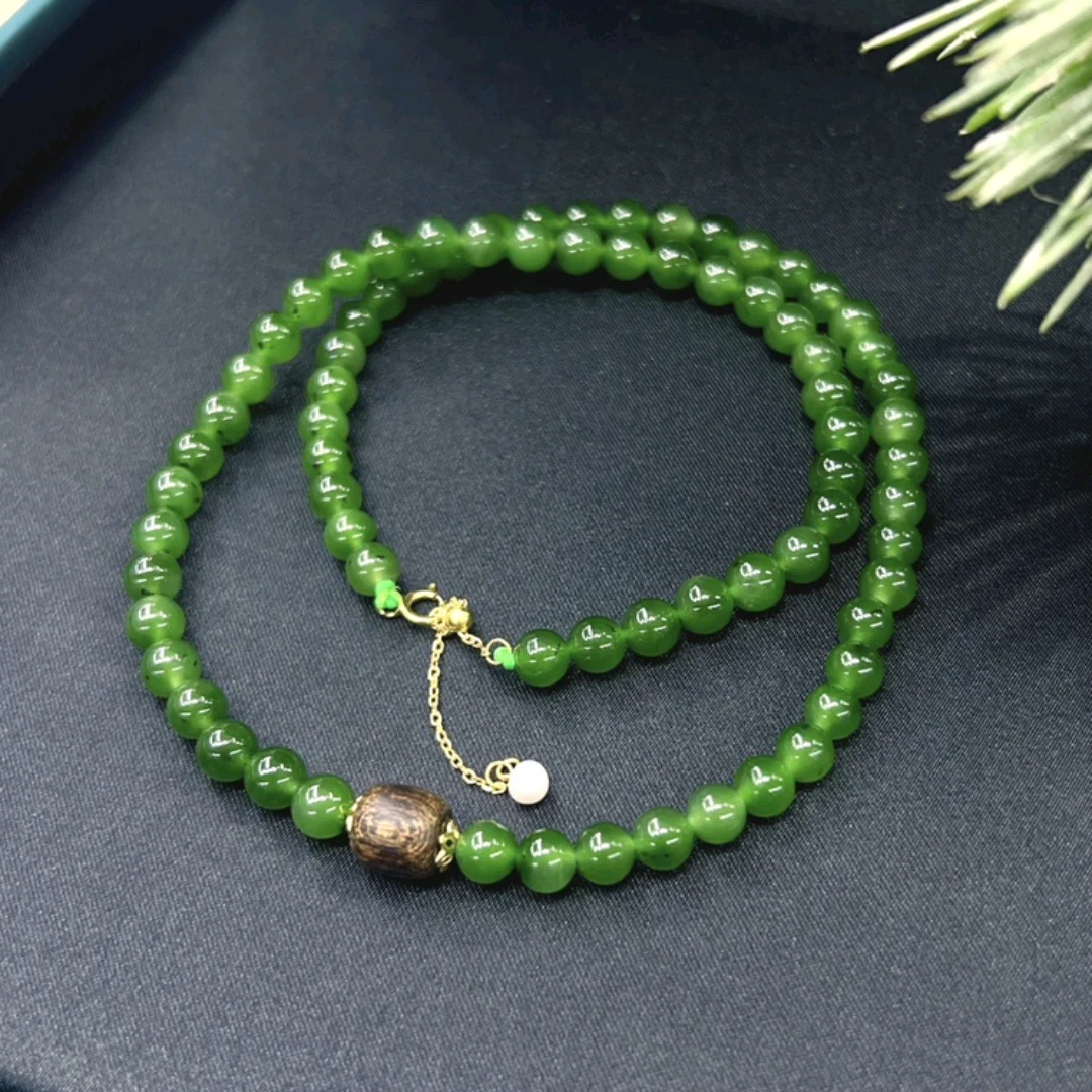 S925碧玉木头diy项链
