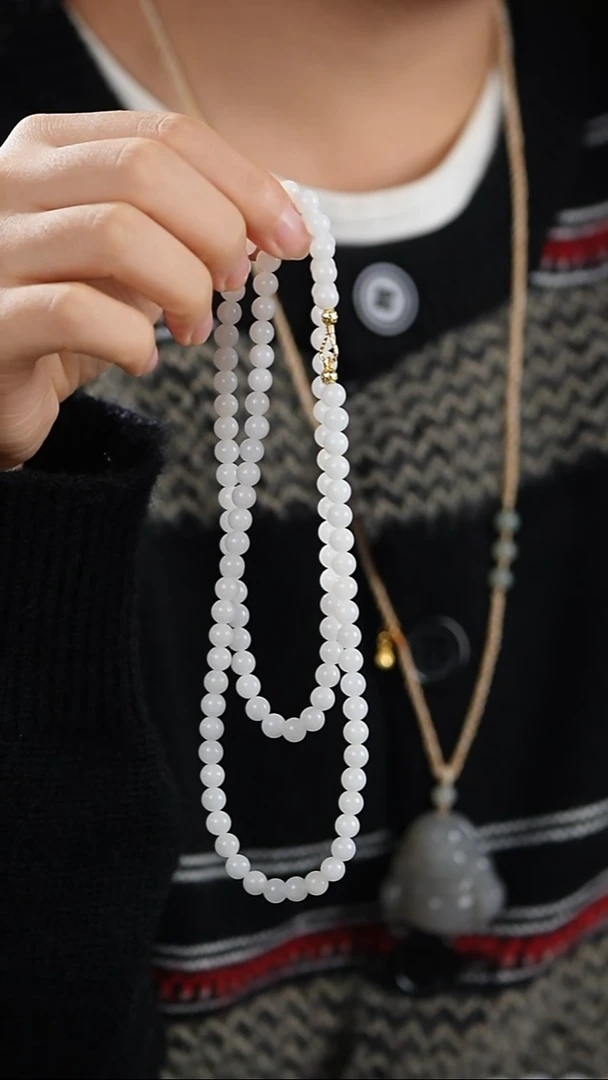 颈饰未镶嵌和田玉白玉卡6mm项链多样性发一