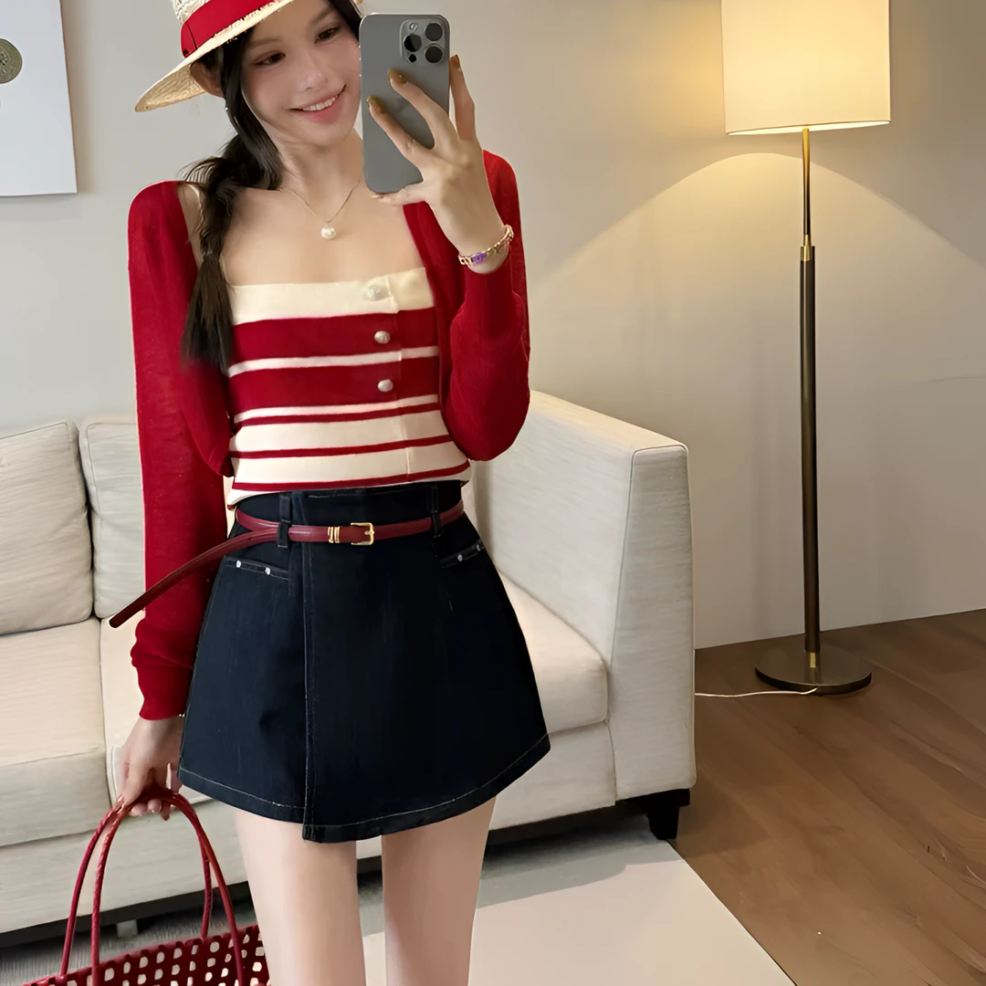 2025年爆款夏季女装弹力直筒裤高腰牛仔裙裤显瘦时尚休闲女士