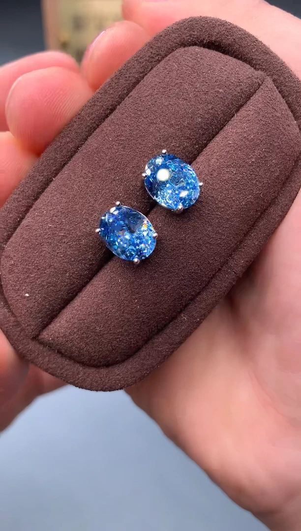 银S925镶嵌耳钉海蓝宝石2321