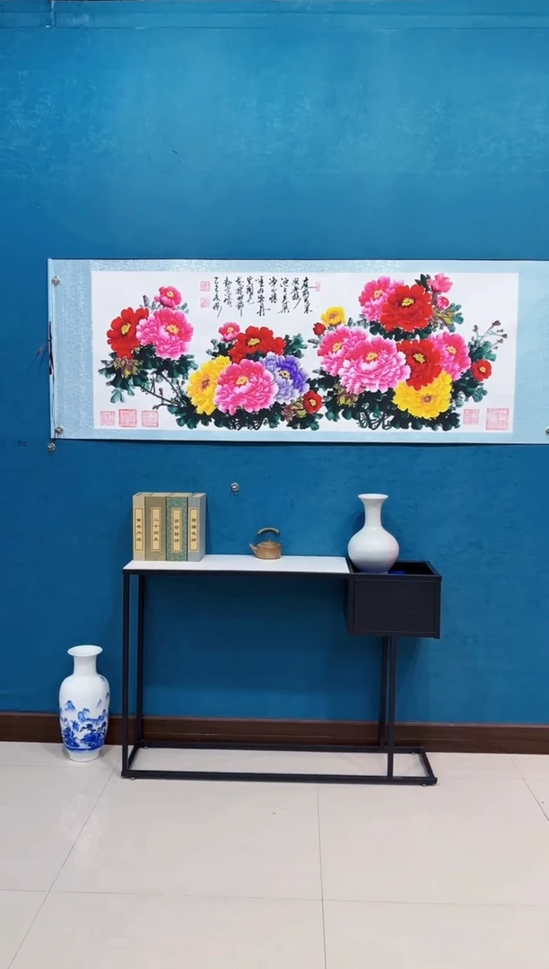 国画《小六尺牡丹》70*200厘米卷轴软裱