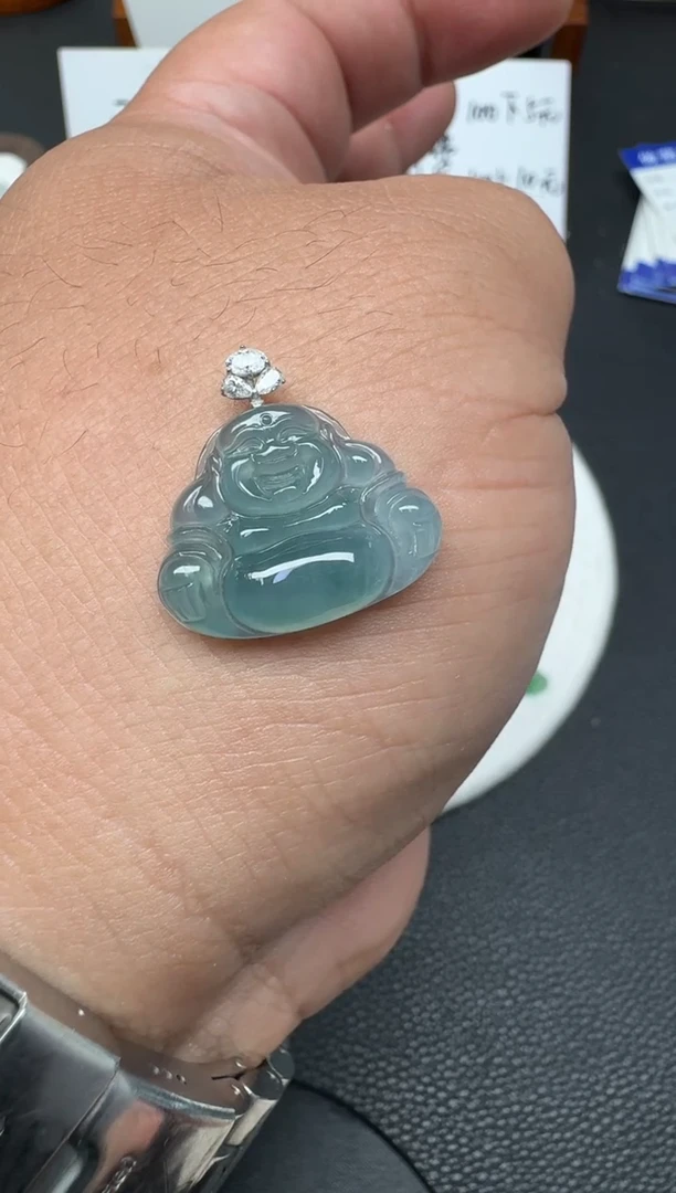 颈饰18K金镶嵌翡翠（88号）纯天然A货缅甸翡翠叶吊坠