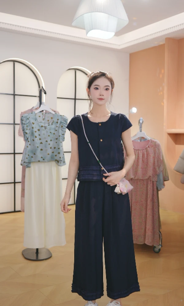 M1753夏装两件套2025年时尚新款中国风休闲气质显瘦轻奢妈妈装女