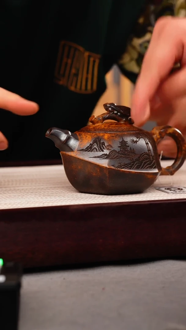 茶杯紫砂龙骨金砂 知足常乐 刻绘