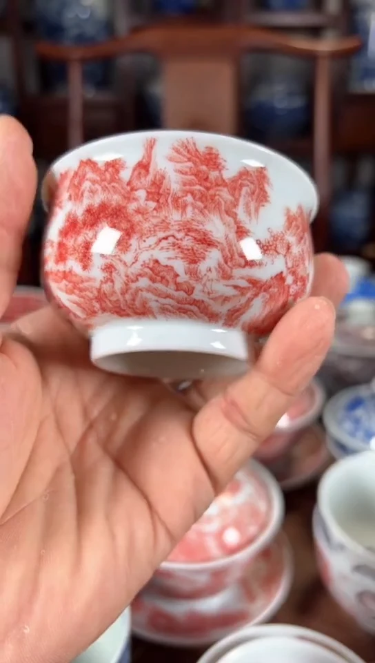柴窑釉里红山水纹炉式杯杯