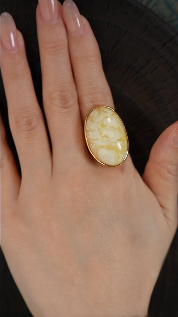 银S925镶嵌蜜蜡戒指孤品-白蜡戒指