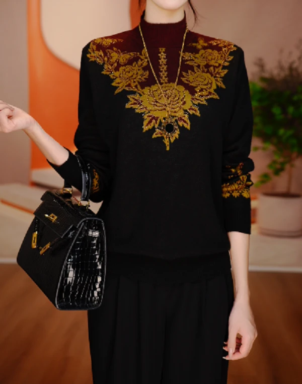 秋季新款含棉羊毛衣针织毛线衣柔软保暖百搭上衣V25Q1589