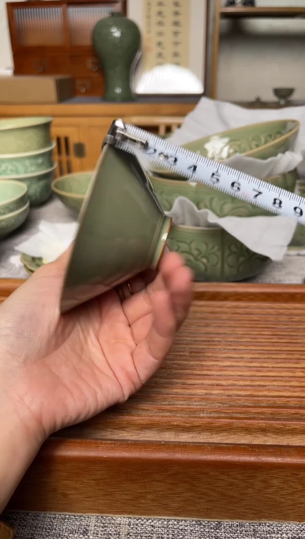陶瓷348耀州窑纯手工素面斗笠  微瑕