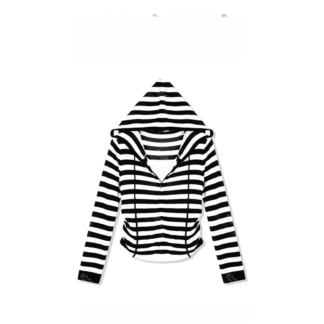 “初秋标配”韩系条纹假两件帽衫！