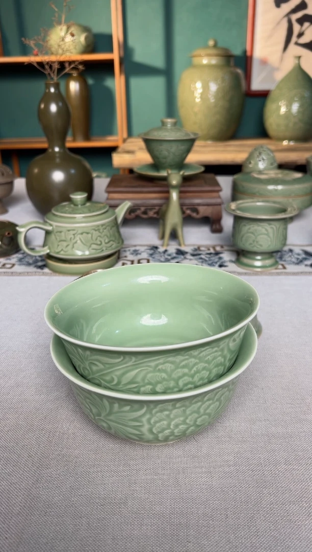 【闪购商品】其他耀州窑5.5寸塔式牡丹碗微瑕福利2只特价