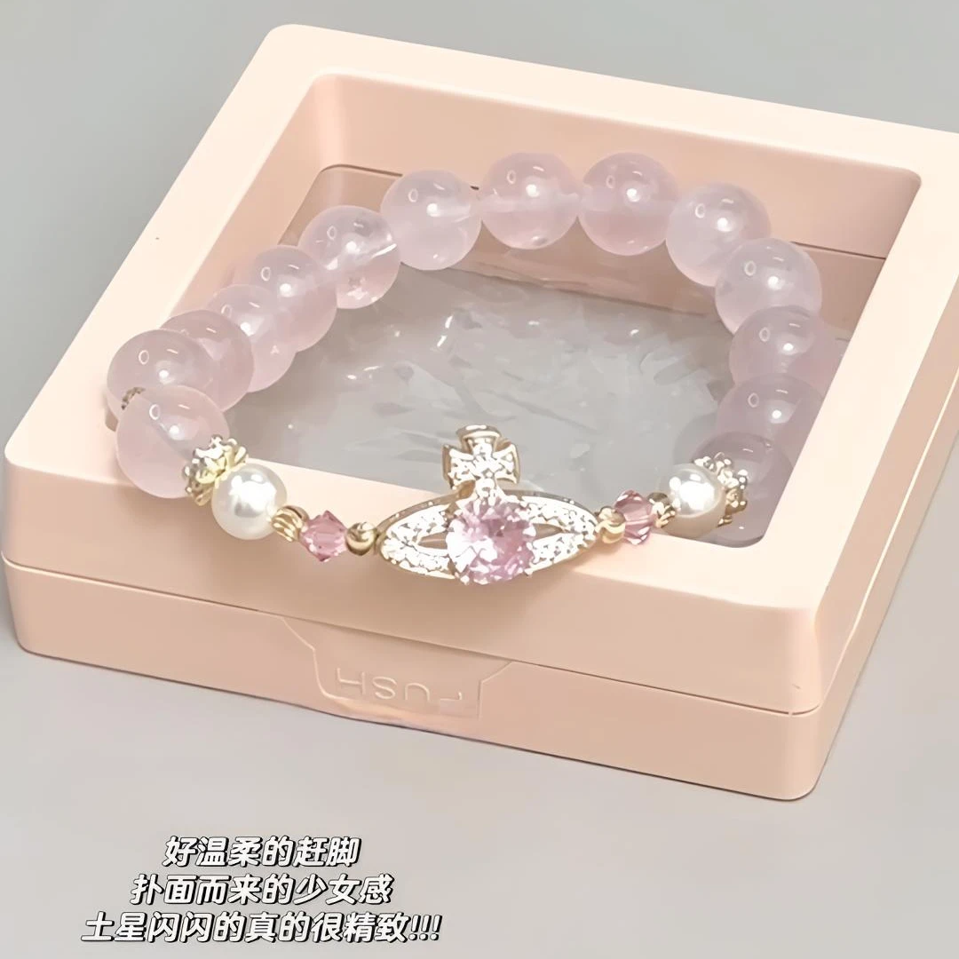 【土星轨迹】天然粉水晶马粉莫桑粉水晶草莓粉水晶手串8mm
